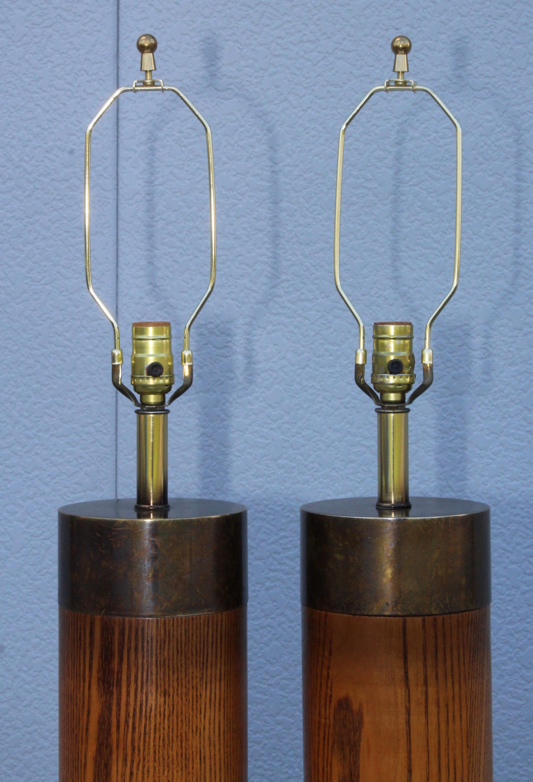 1960s Bronze and Oak Table Lamps by Westwood In Good Condition In New York, NY