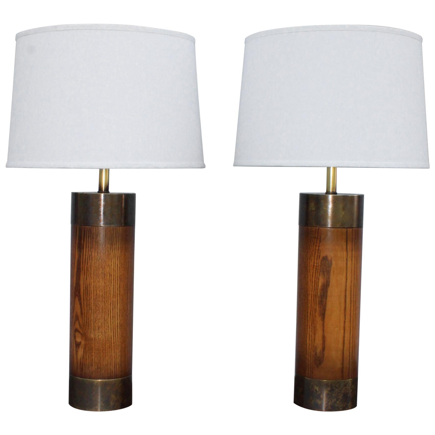 1960s Bronze and Oak Table Lamps by Westwood