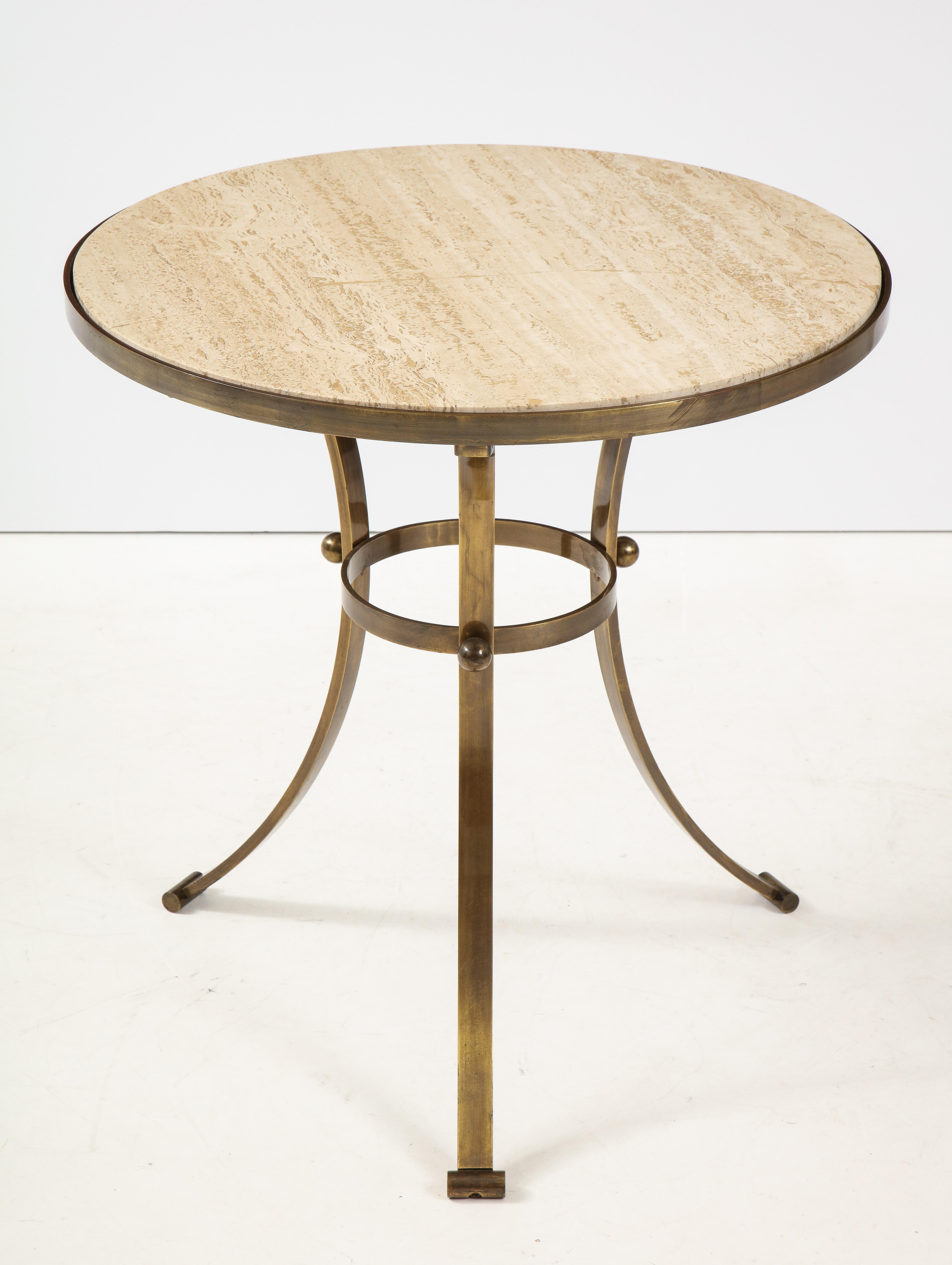 Stunning 1960s bronze with travertine top tripod large side table/Game table from Spain.
