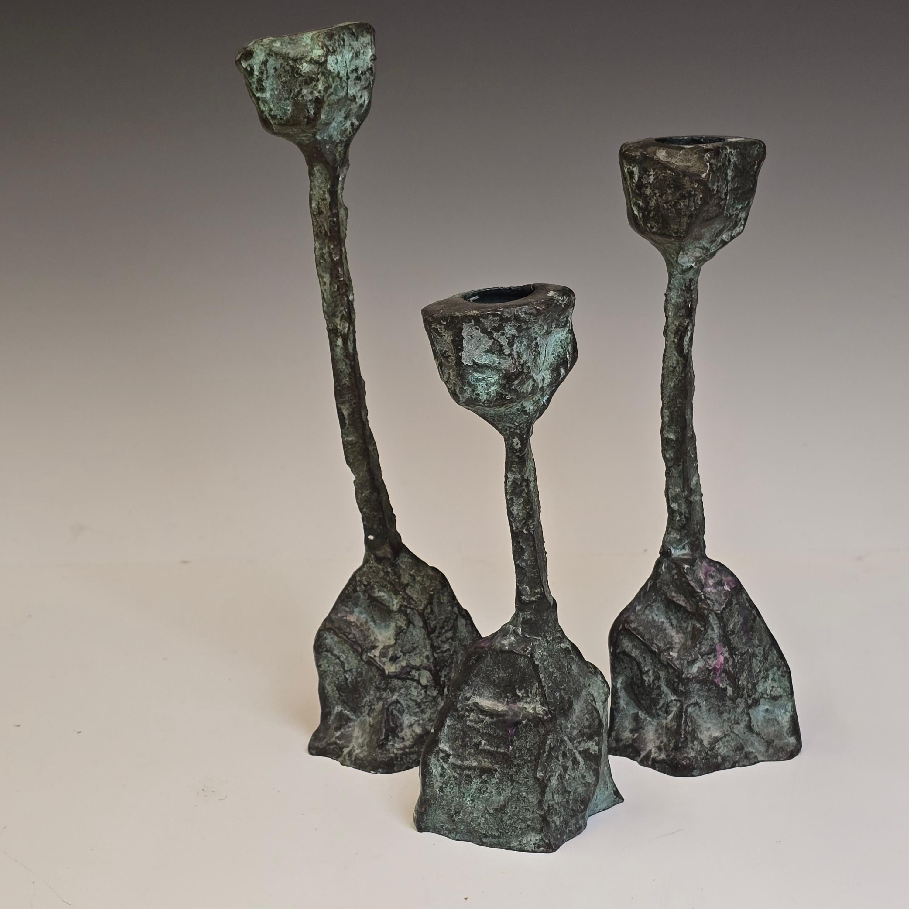 1960s Bronze Brutalist Candlesticks 4