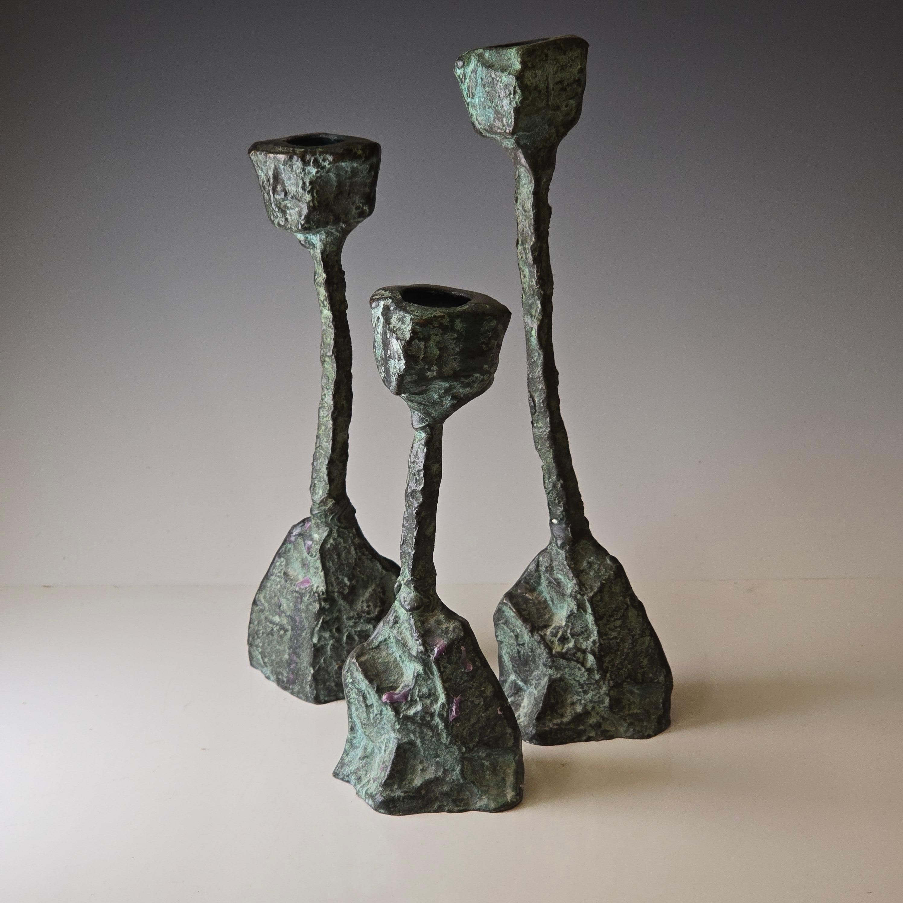 American 1960s Bronze Brutalist Candlesticks