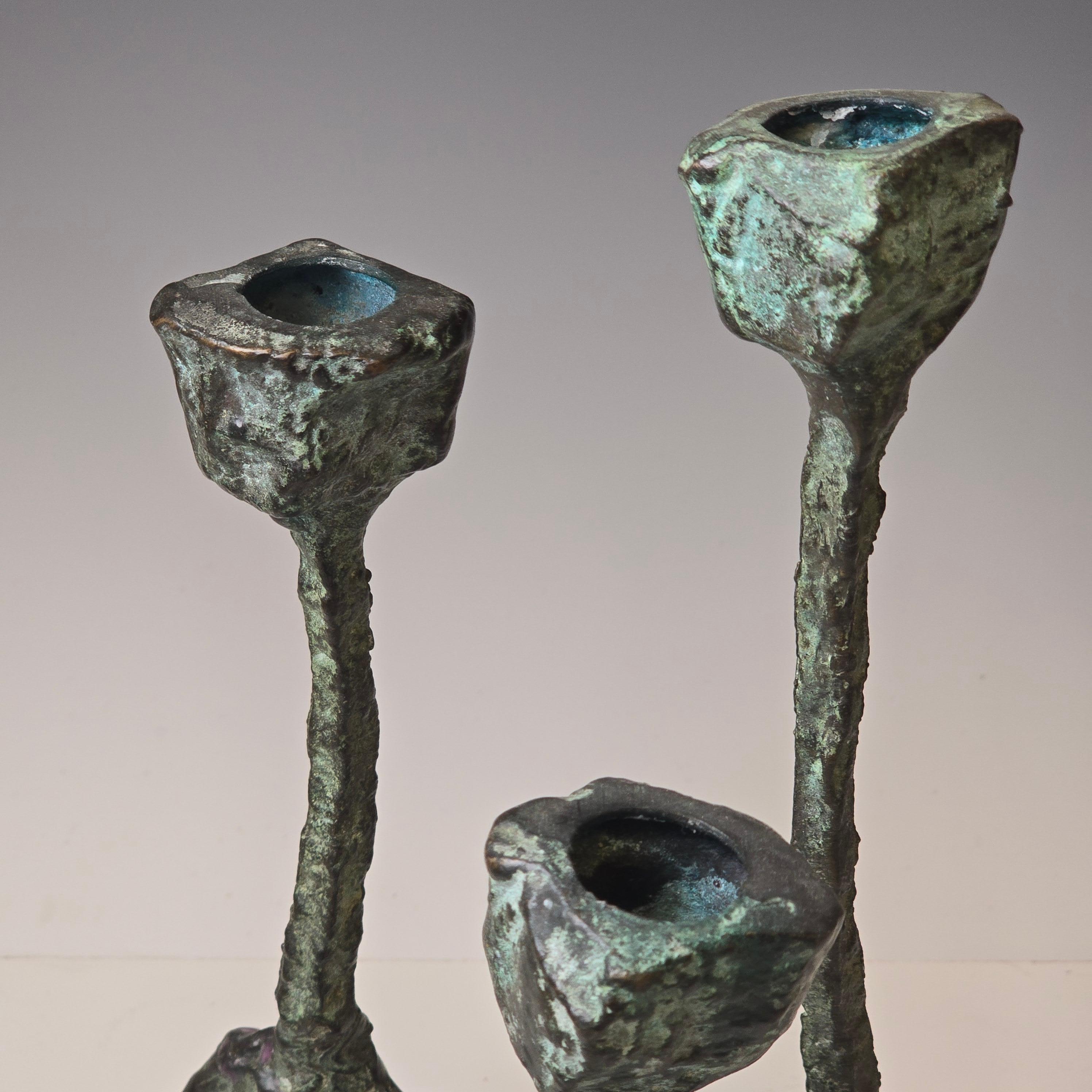 Hand-Crafted 1960s Bronze Brutalist Candlesticks