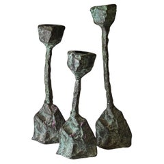 1960s Bronze Brutalist Candlesticks
