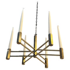 1960s Bronze Candelabra Chandelier by Michael Harjes with Six Holders