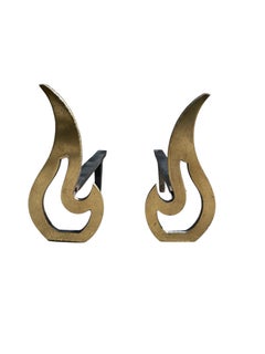 1960's bronze  " flame" andirons