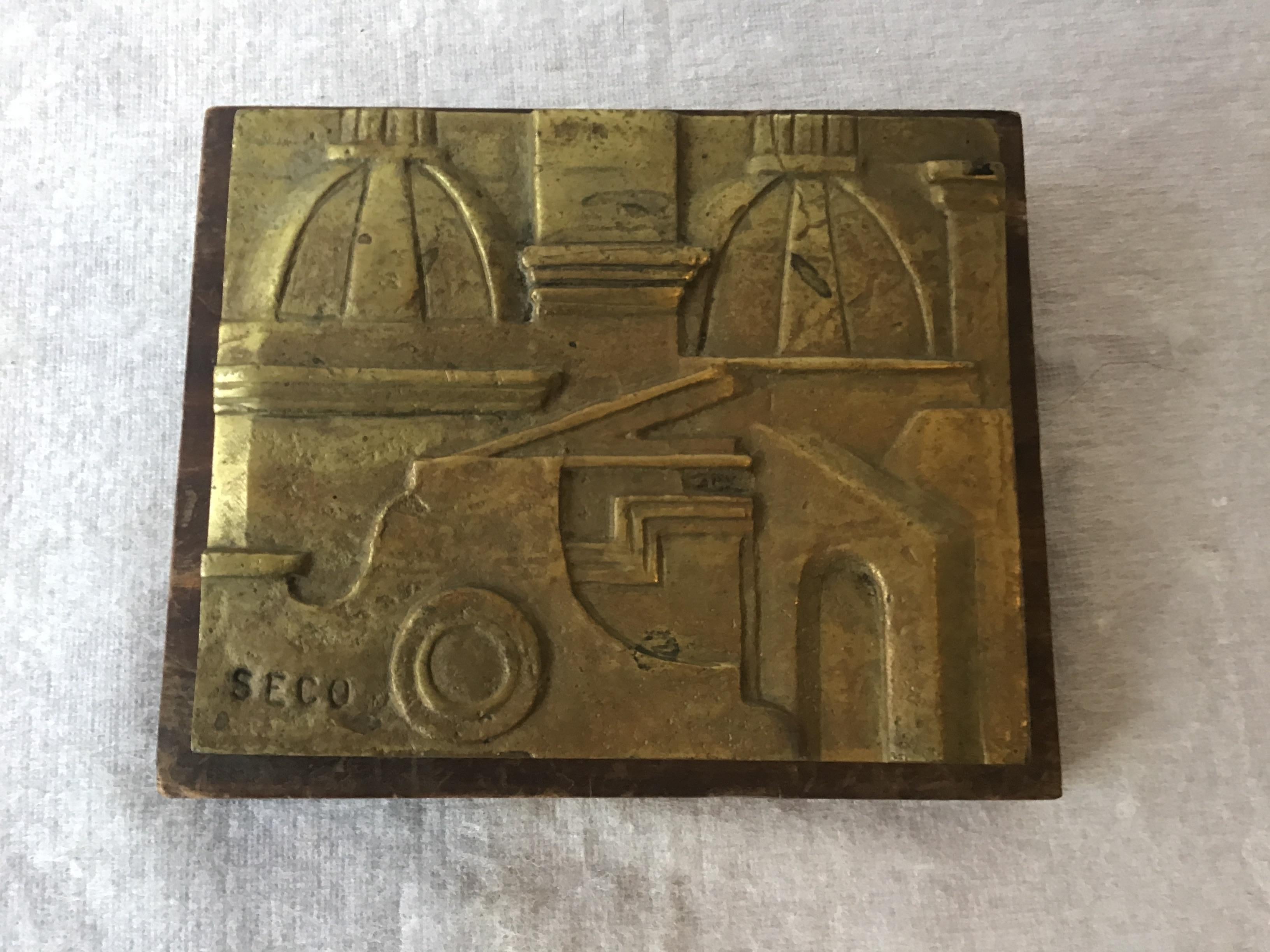 1960s Bronze Plaque of European Buildings by Seco In Good Condition For Sale In Tarrytown, NY