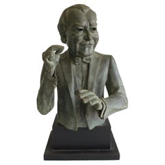 1960s Bronze Plaster Sculpture of a Maestro/Conductor on Wood Base