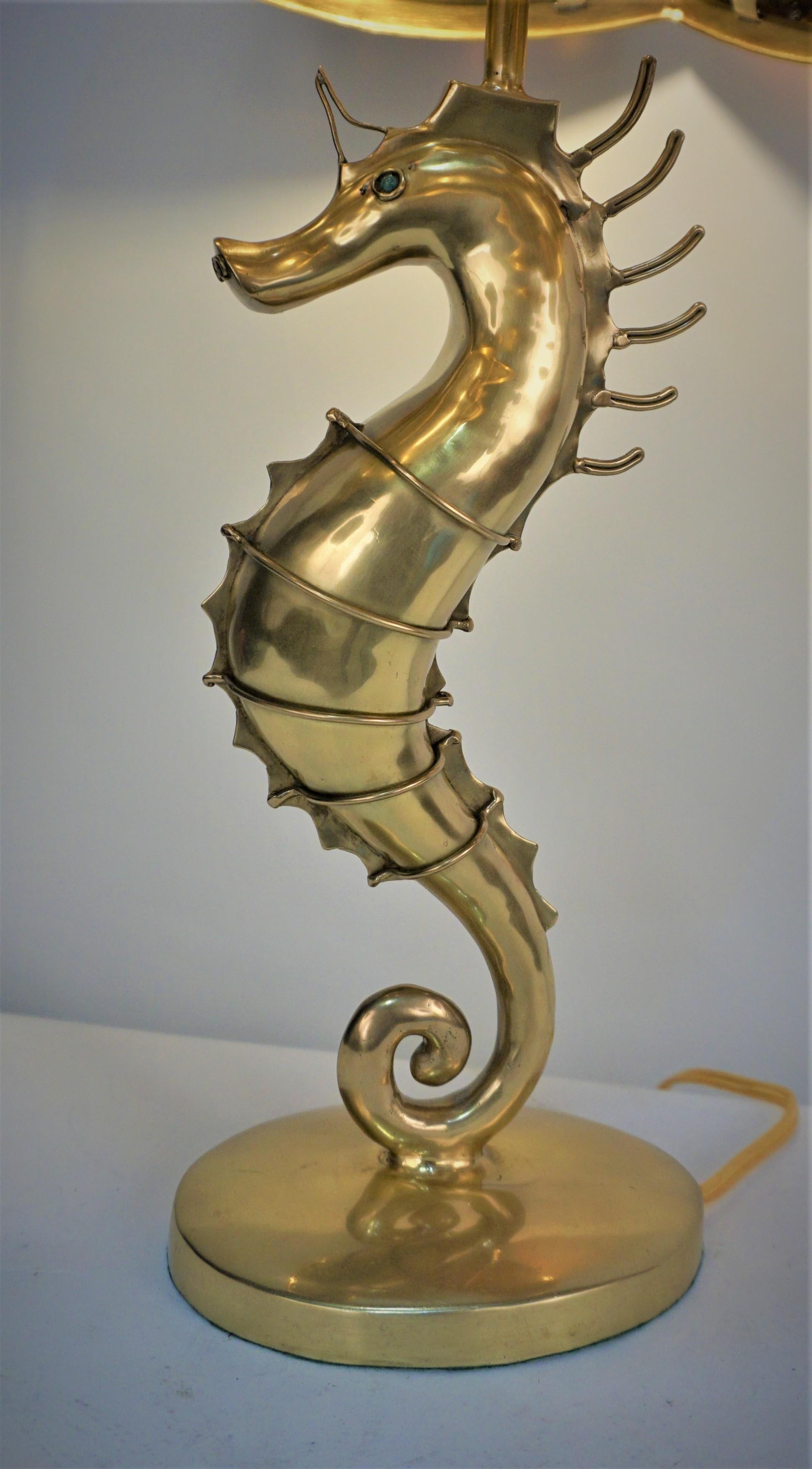 1960s Bronze Seahorse Table Lamp with Faux Turtle Shell Panels In Good Condition For Sale In Fairfax, VA