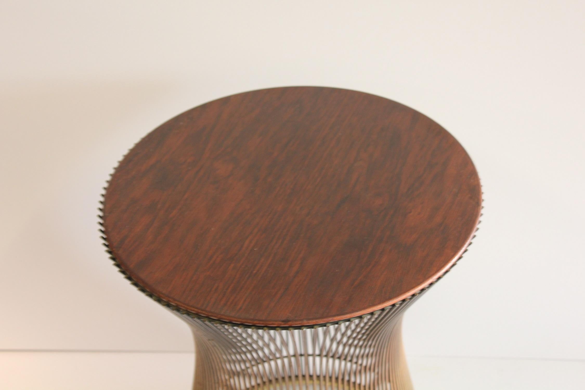 1960s bronze side table by Warren Platner for Knoll with wood top. It has original Knoll sticker.