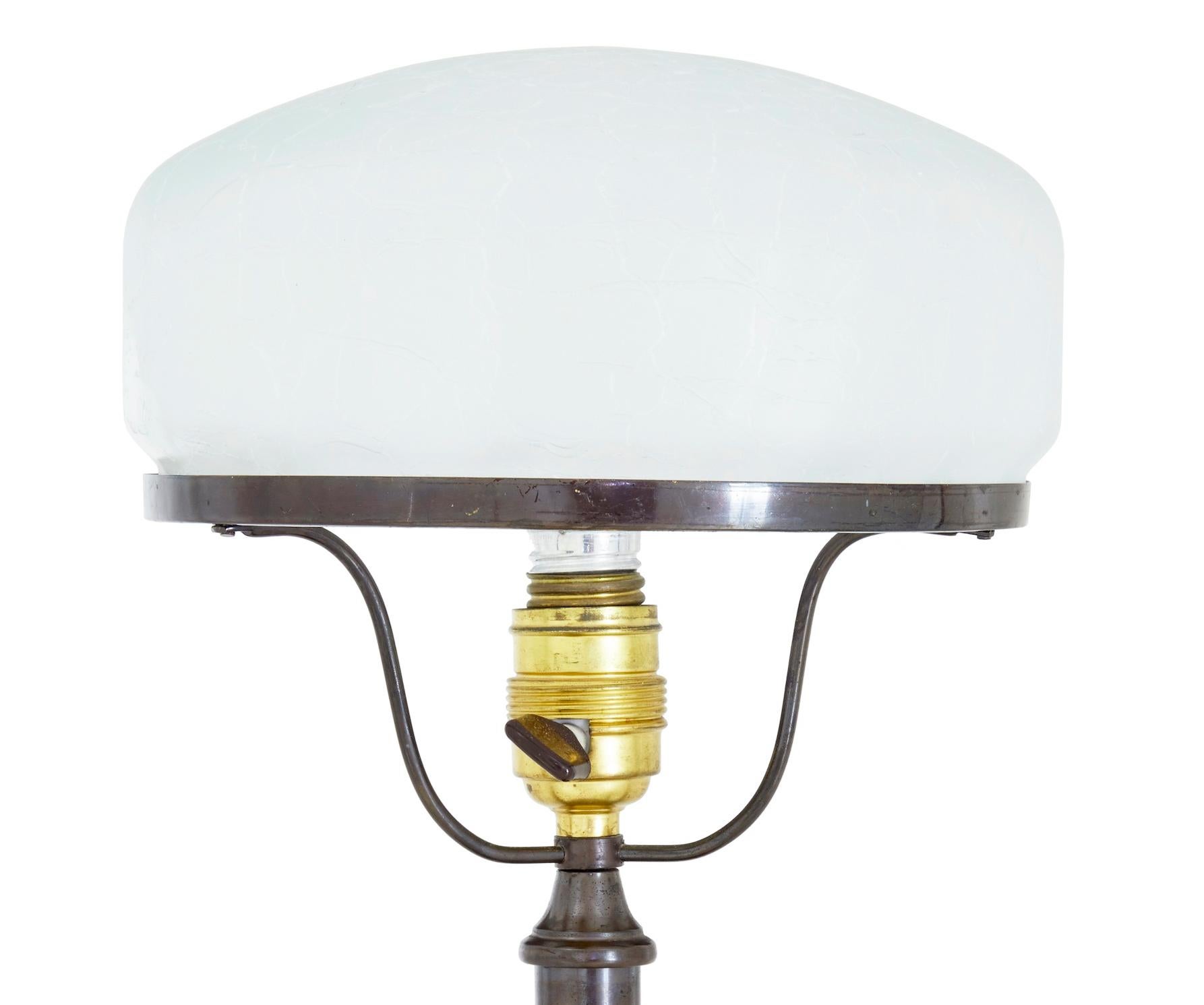 Edwardian 1960s Bronze Table Lamp with Frosted Glass Shade 