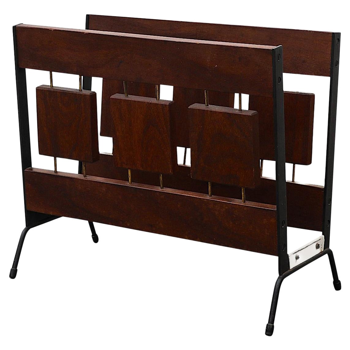Portariviste a blocco in Wood Wood del 1960 con telaio smaltato e accenti in ottone