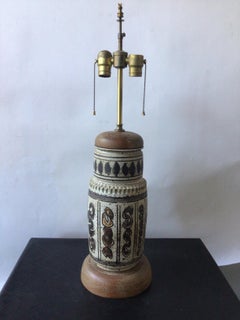 1960s Brown and Tan Ceramic Lamp with Cerused Base and Top