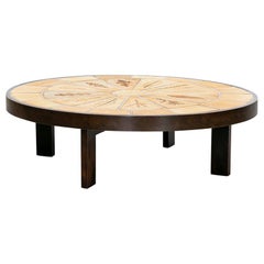 table basse en céramique marron et beige des années 1960 par Roger Capron