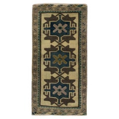 1960s Brown & Blue Vintage Turkish Mini Rug 1'8" x 3'2"