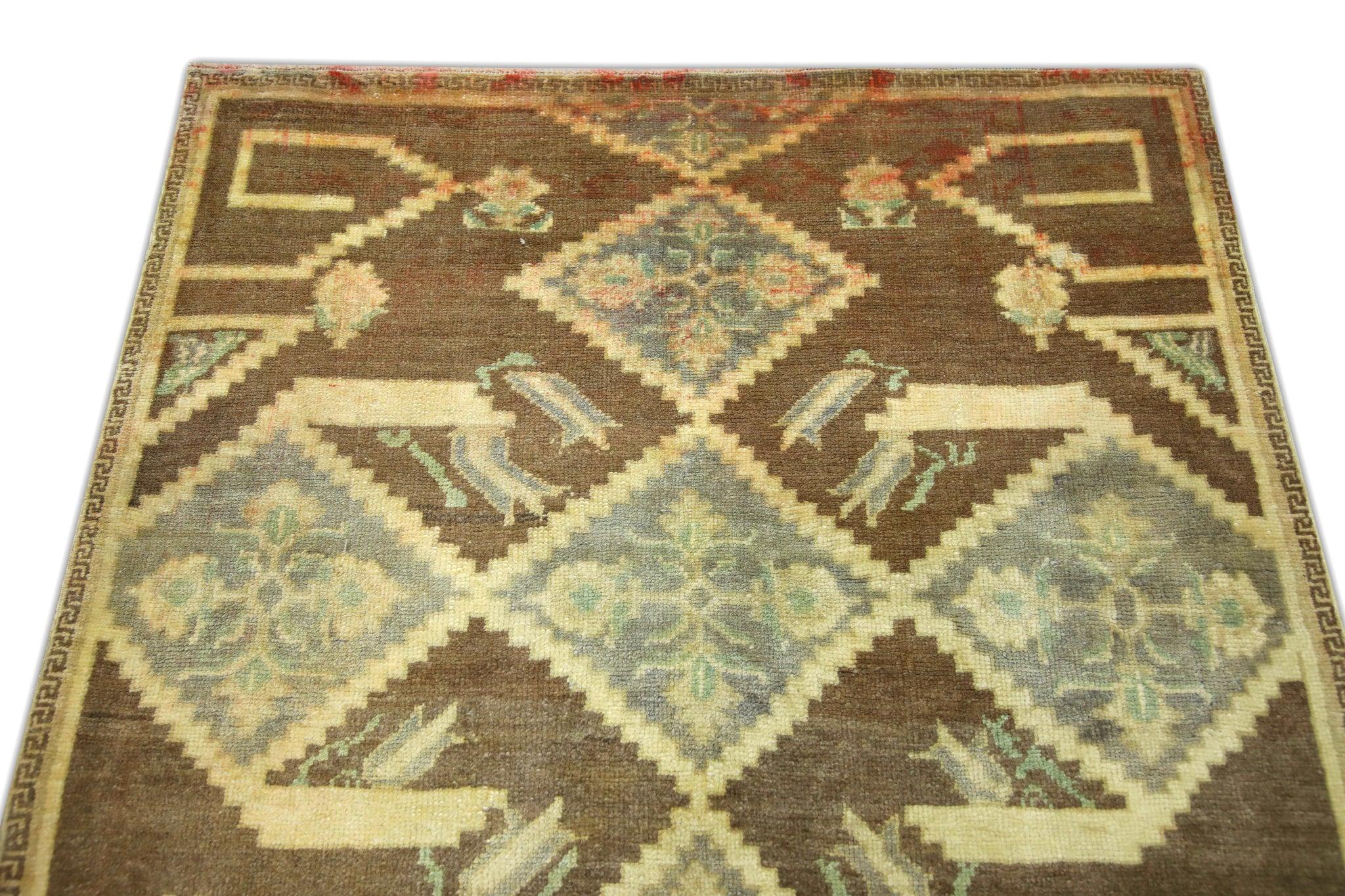 Alfombra turca vintage marrón y azul de los años 60 3'10