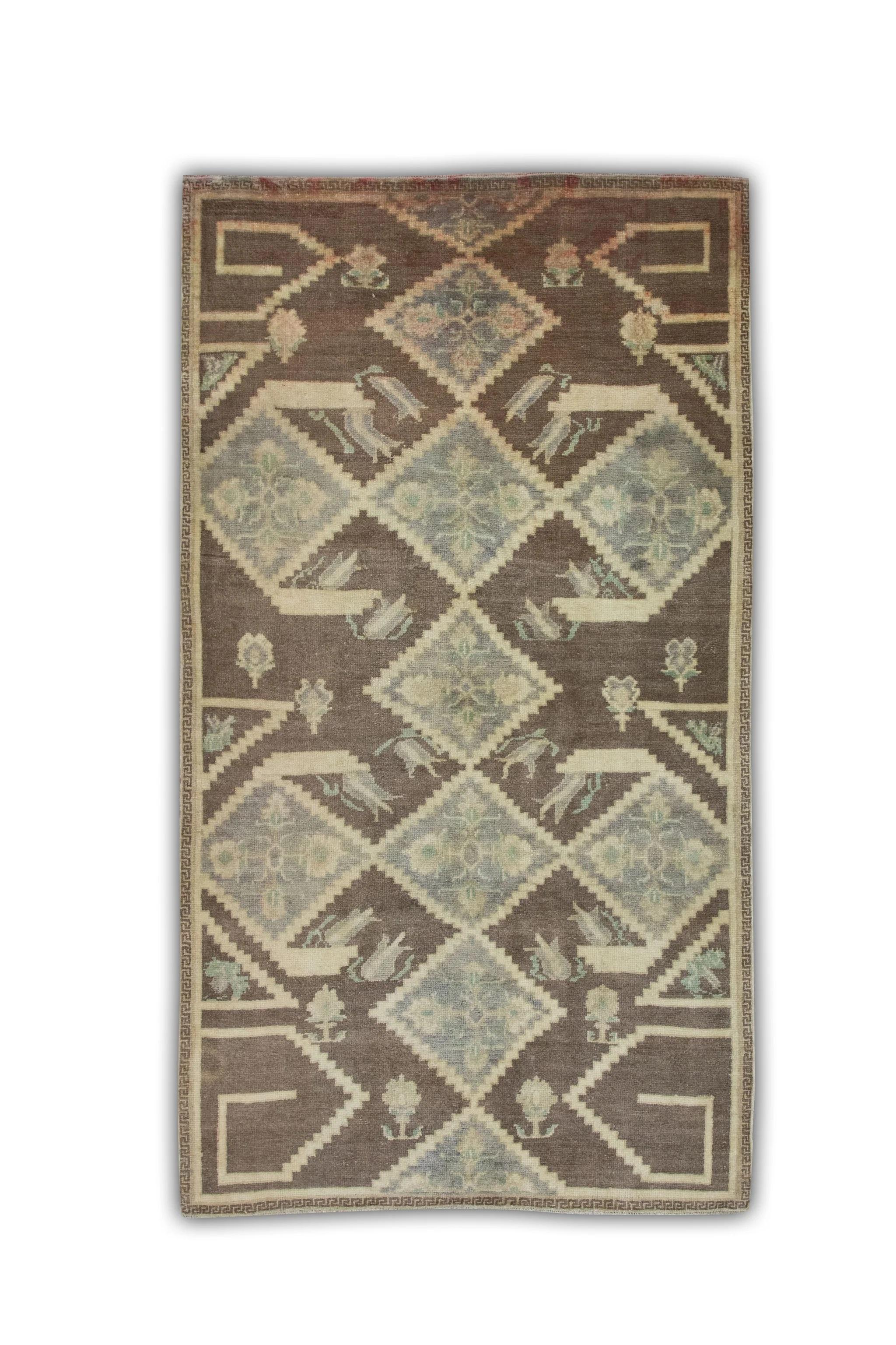 Alfombra turca vintage marrón y azul de los años 60 3'10