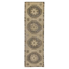 1960s Brown & Blue Vintage Turkish Runner 3'5" x 11'7"