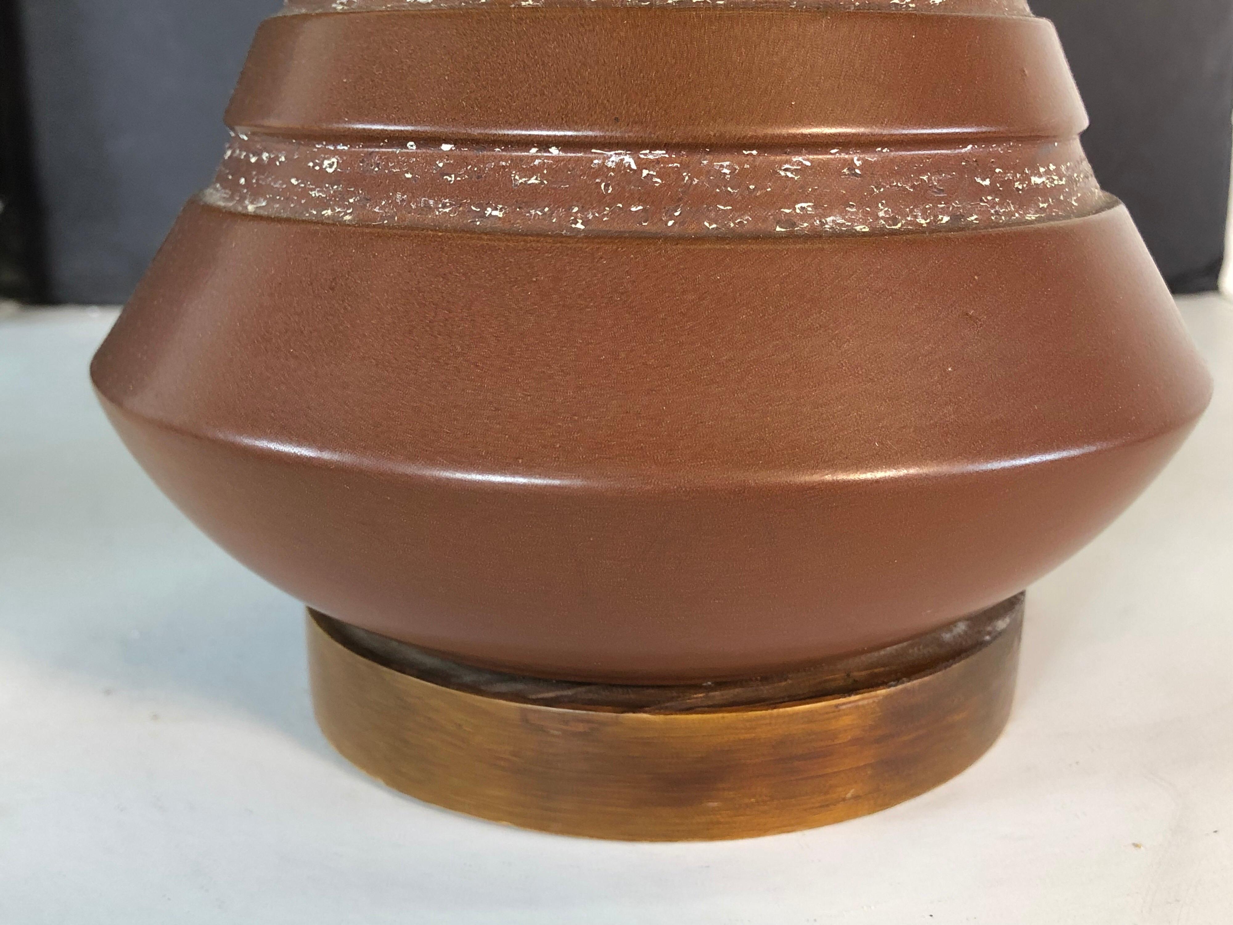 1960s Brown Ceramic & Walnut Wood Table Lamps, Pair 2