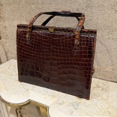 1960s Brown Crocodile Handbag Deauville