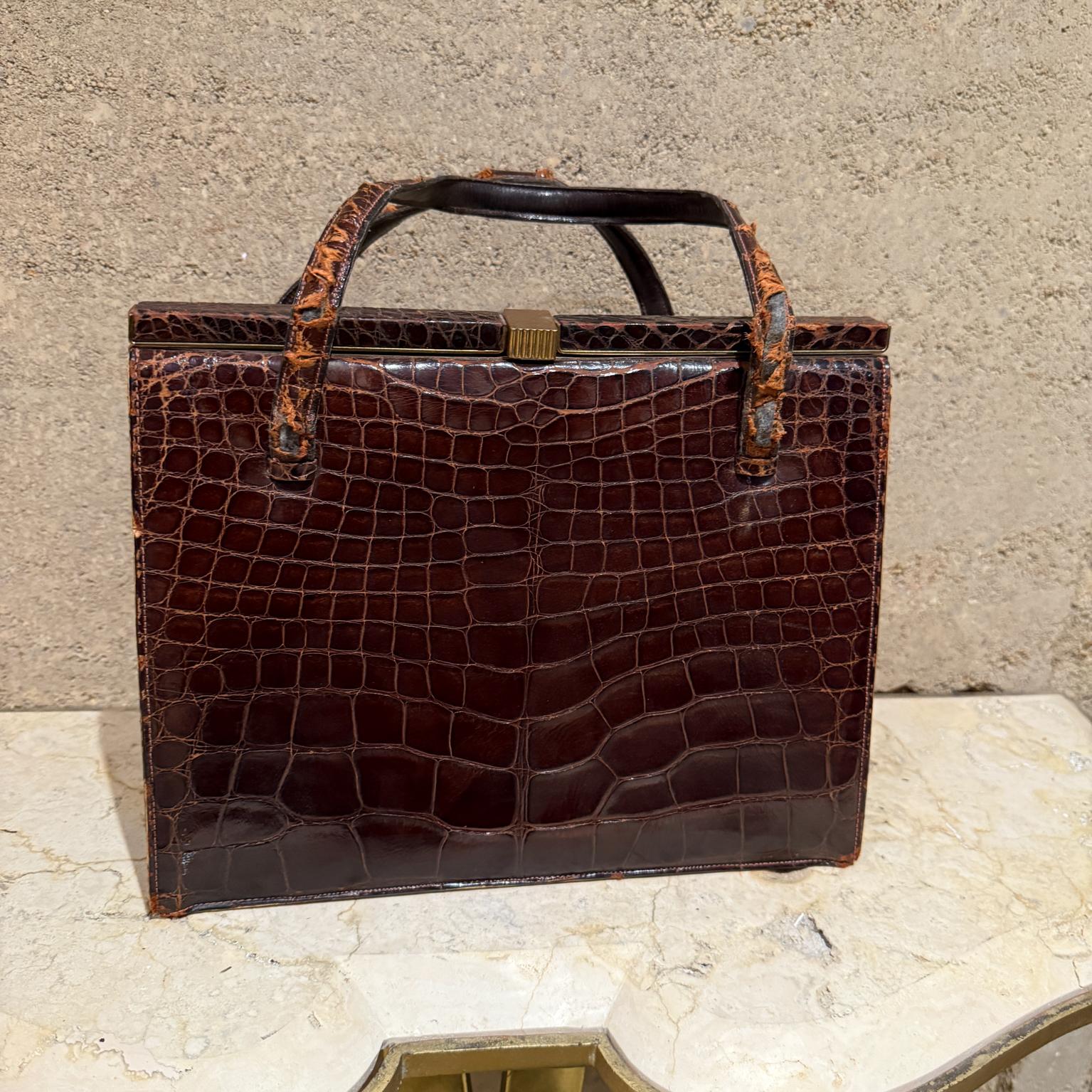 Mid-Century Modern 1960s Brown Crocodile Handbag Deauville For Sale