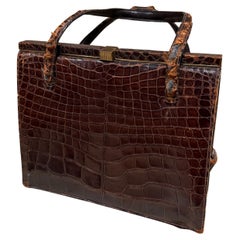 1960s Brown Crocodile Handbag Deauville