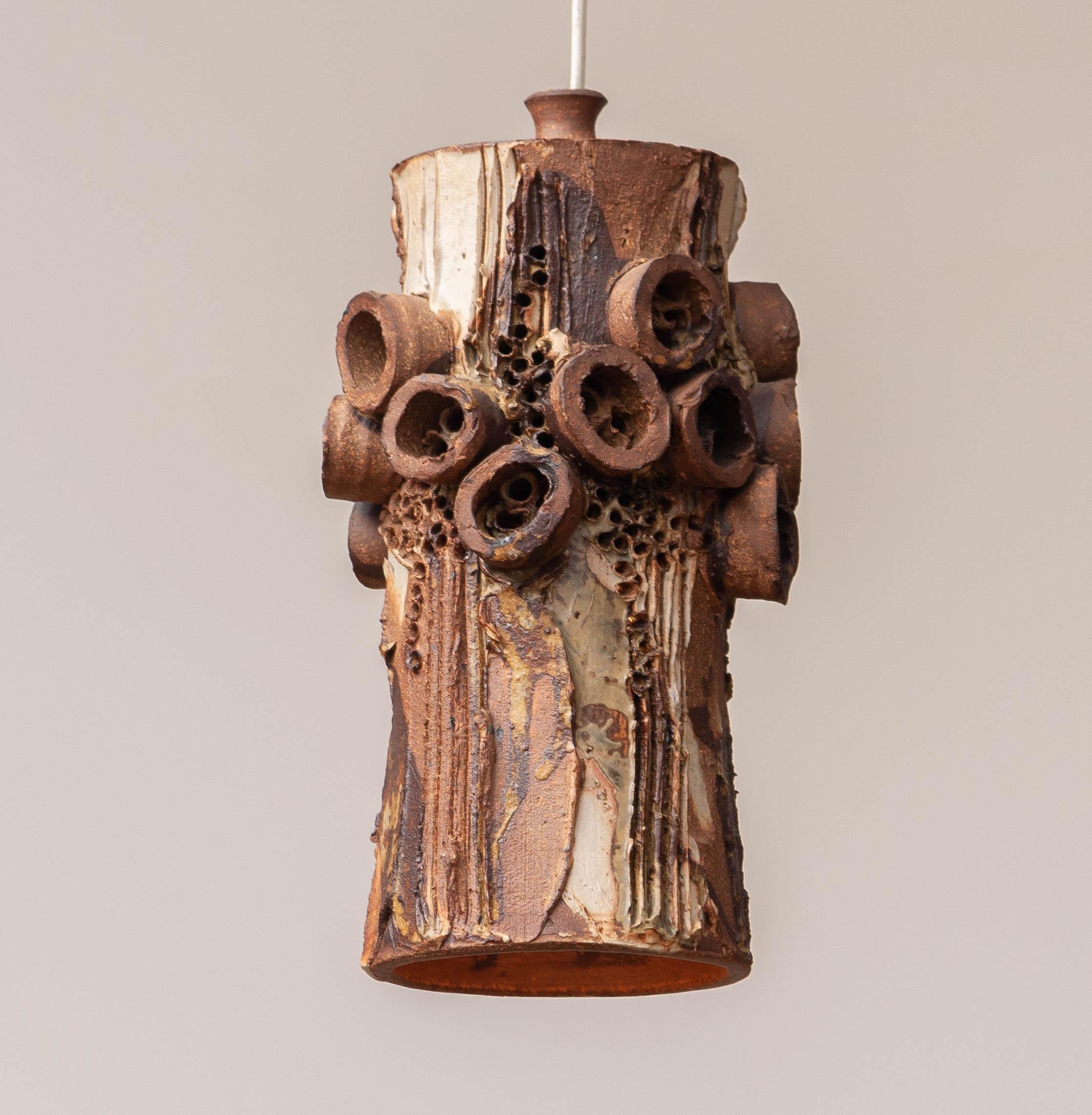 Danish 1960's Brown Cylindrical Brutalist Pendant by Bodil Marie Nielsen from Denmark