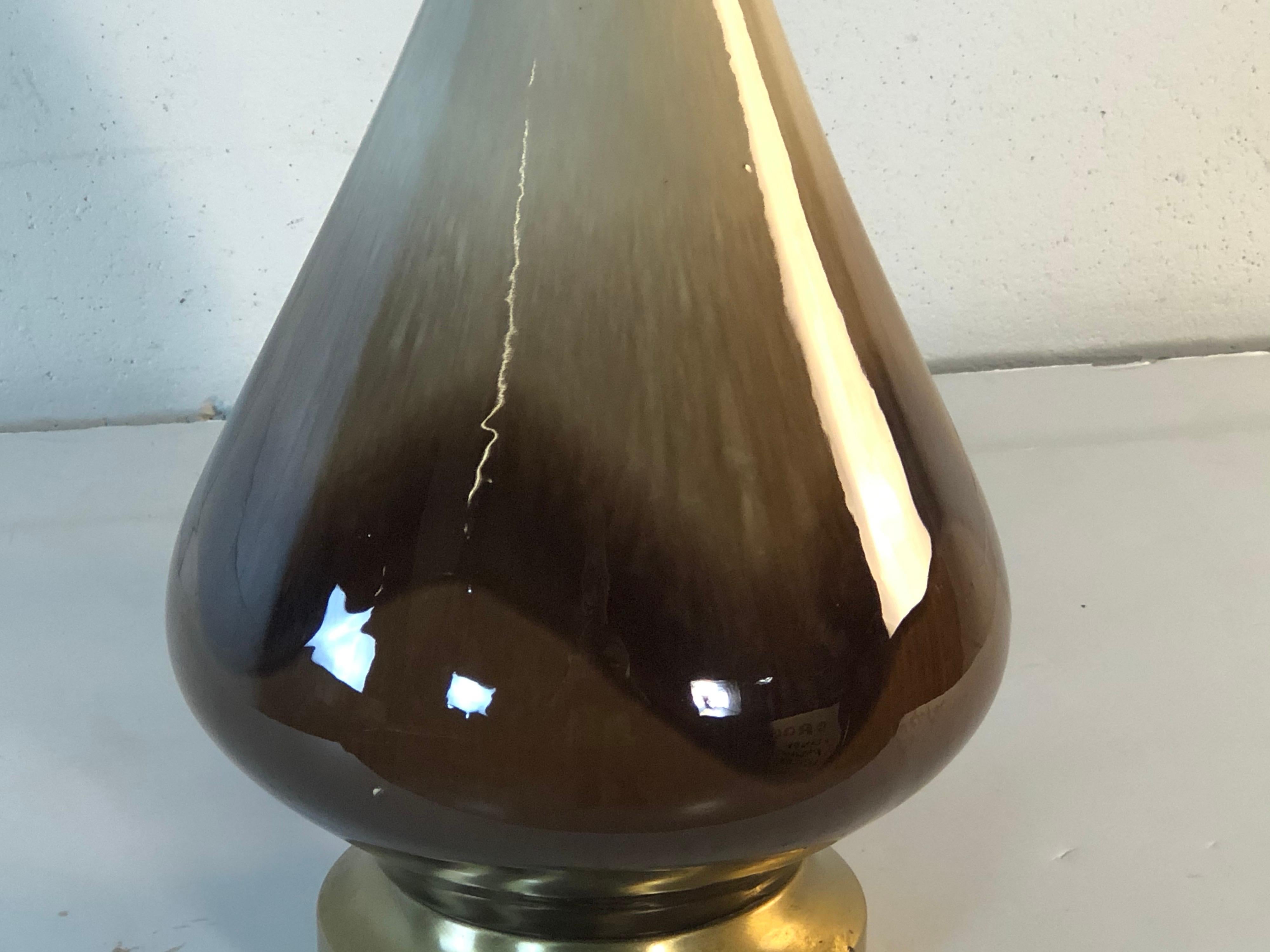 Ceramic 1960s Brown Drip Glaze Table Lamp