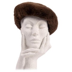 Vintage 1960s Brown Genuine Sheared Beaver Fur Beret