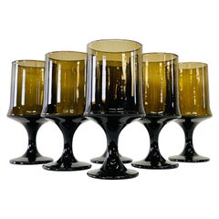 1960s Brown Glass Water Goblets, Set of 6