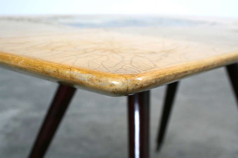 Italian 1960s Brown Goat Leather Side Table by Aldo Tura