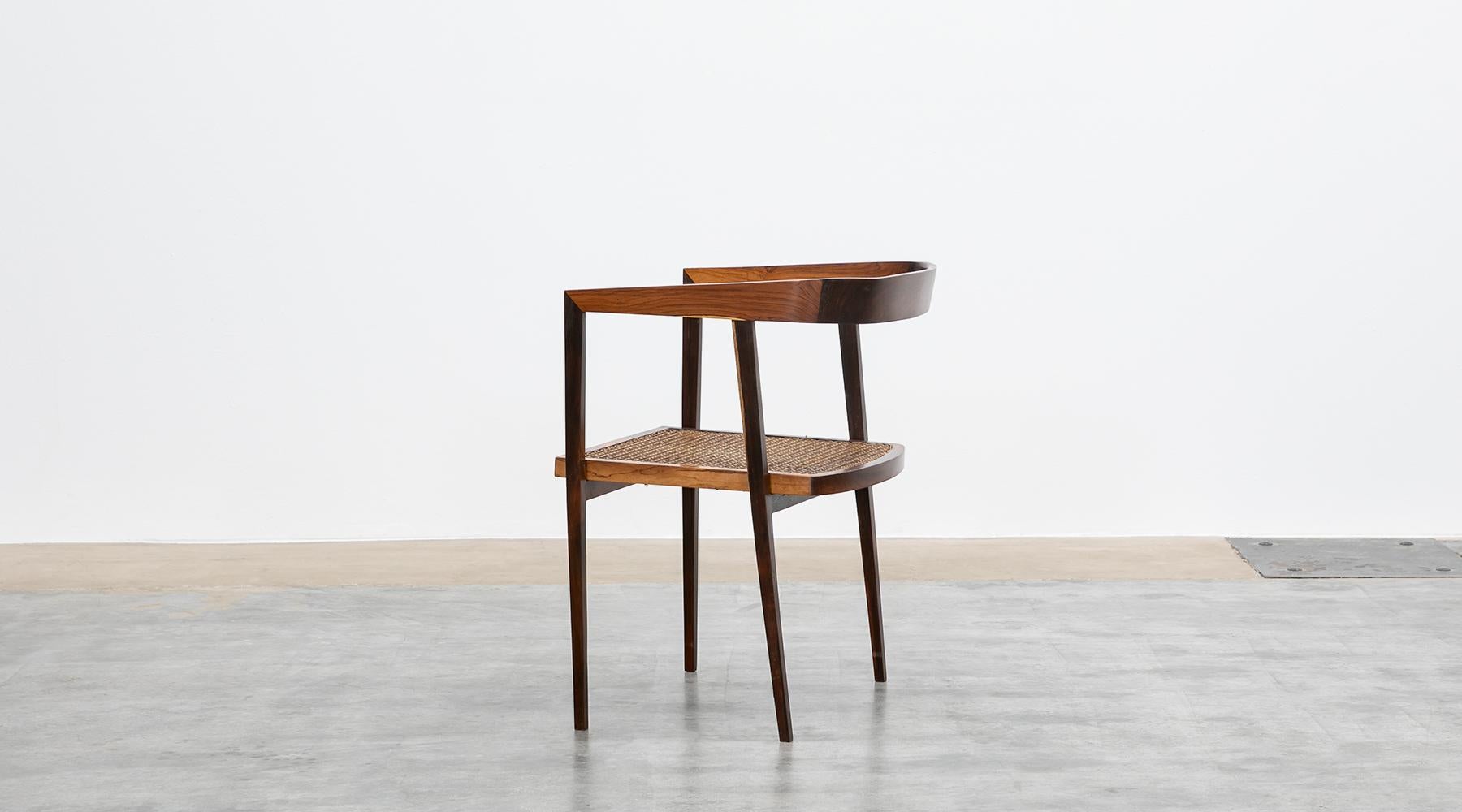 1960s brown wood and cane Chairs by Joaquim Tenreiro For Sale 2