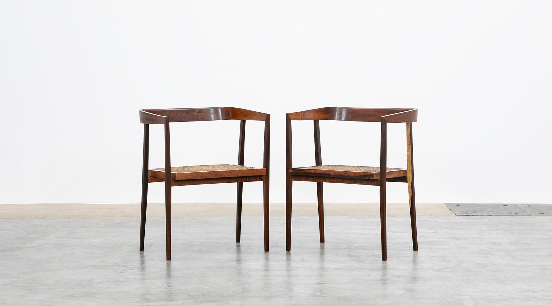 Mid-Century Modern 1960s brown wood and cane Chairs by Joaquim Tenreiro For Sale