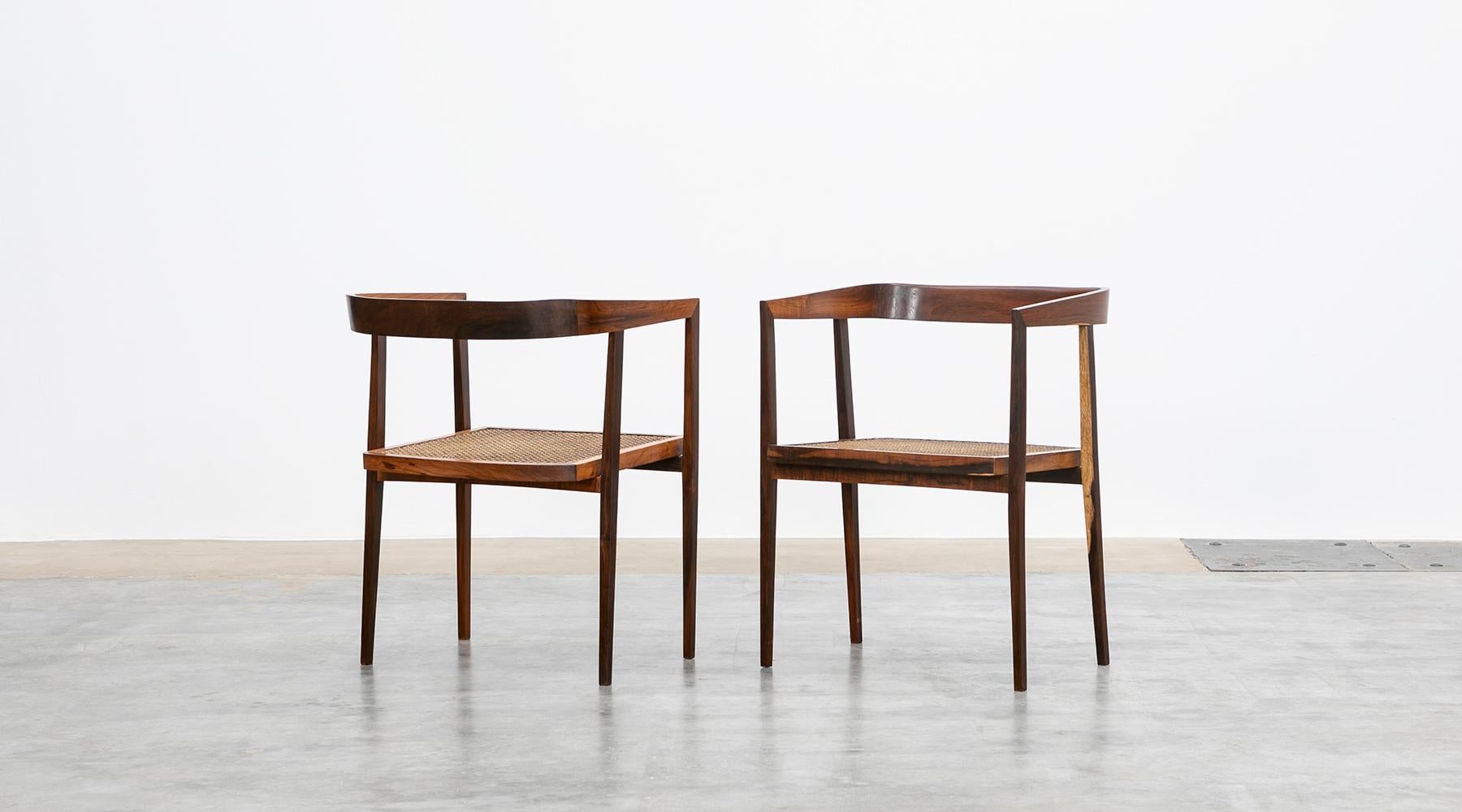 Brazilian 1960s brown wood and cane Chairs by Joaquim Tenreiro For Sale