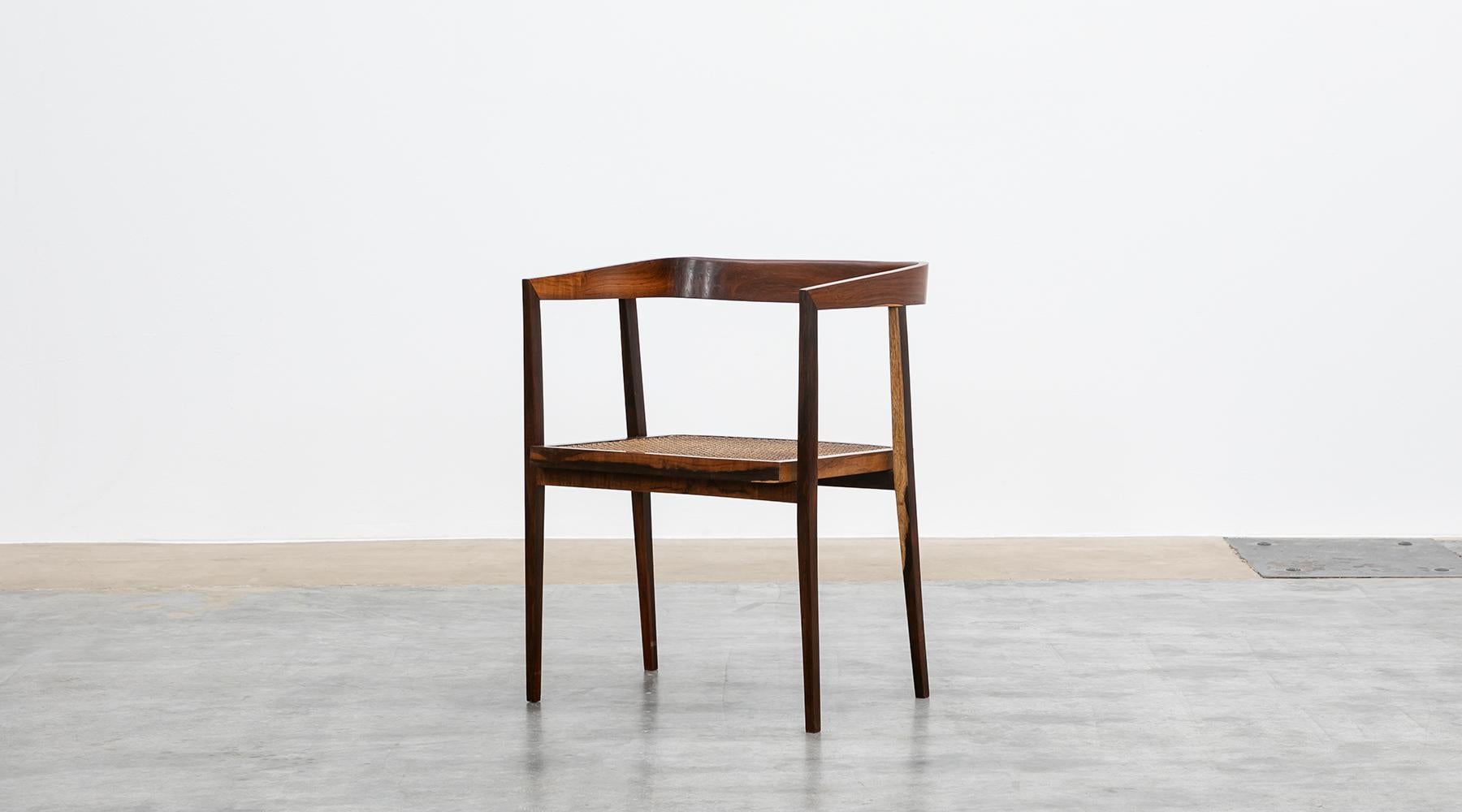 Mid-20th Century 1960s brown wood and cane Chairs by Joaquim Tenreiro For Sale