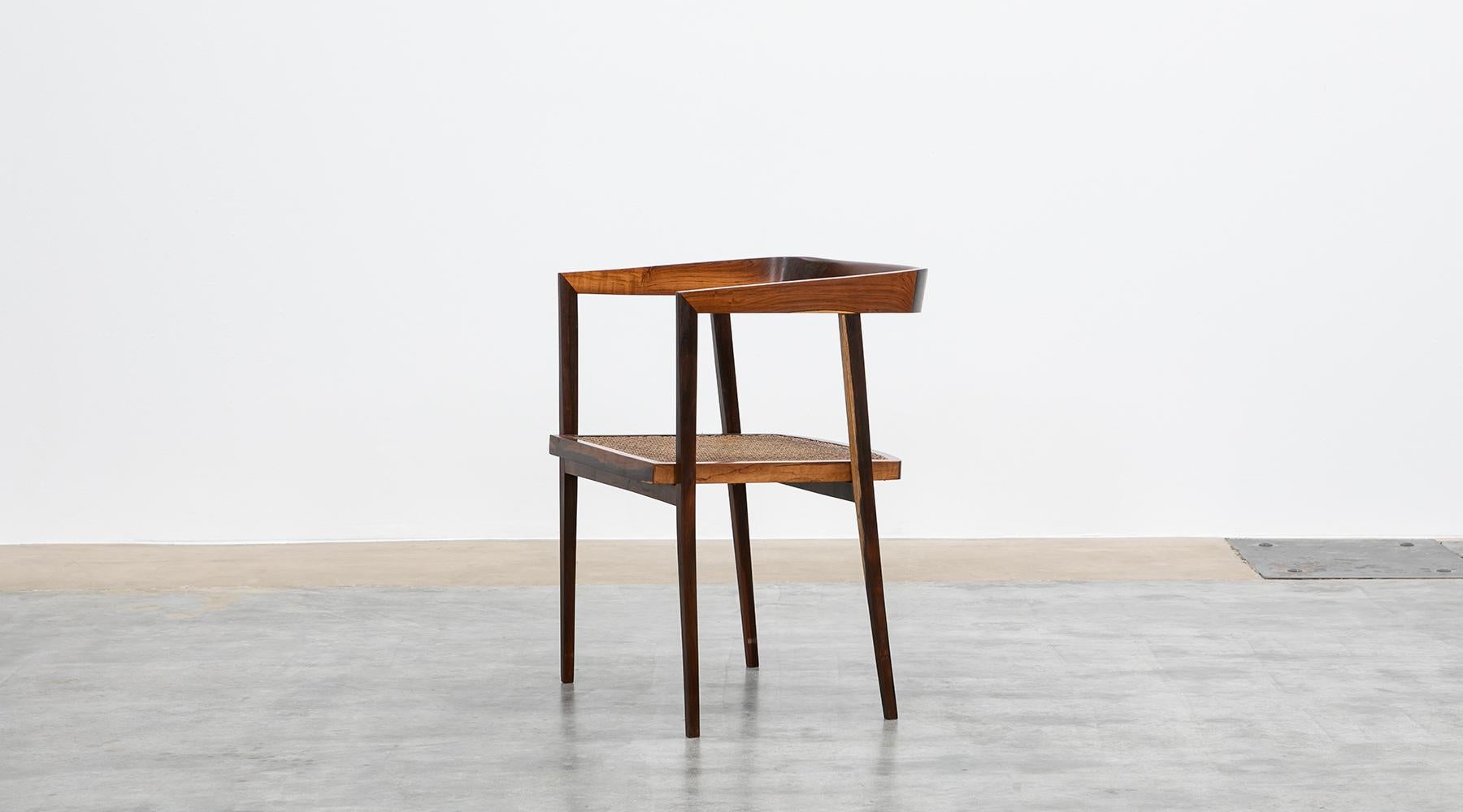 Cane 1960s brown wood and cane Chairs by Joaquim Tenreiro For Sale