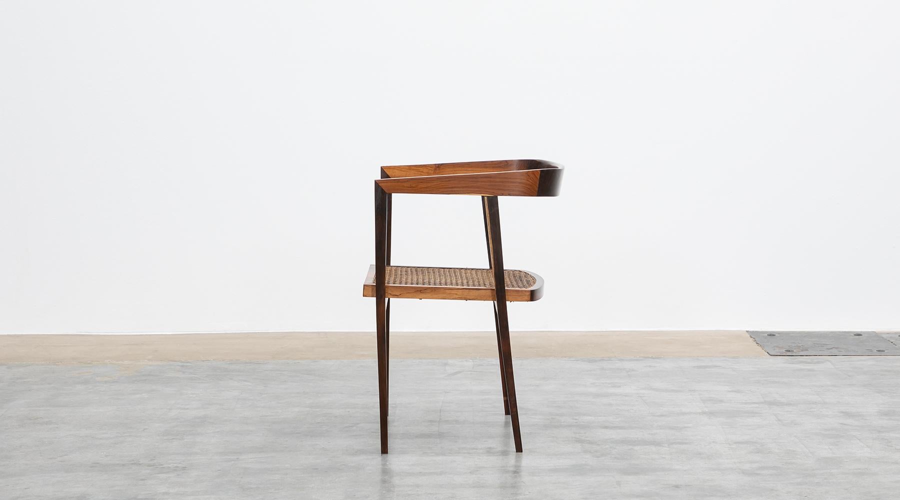 1960s brown wood and cane Chairs by Joaquim Tenreiro For Sale 1