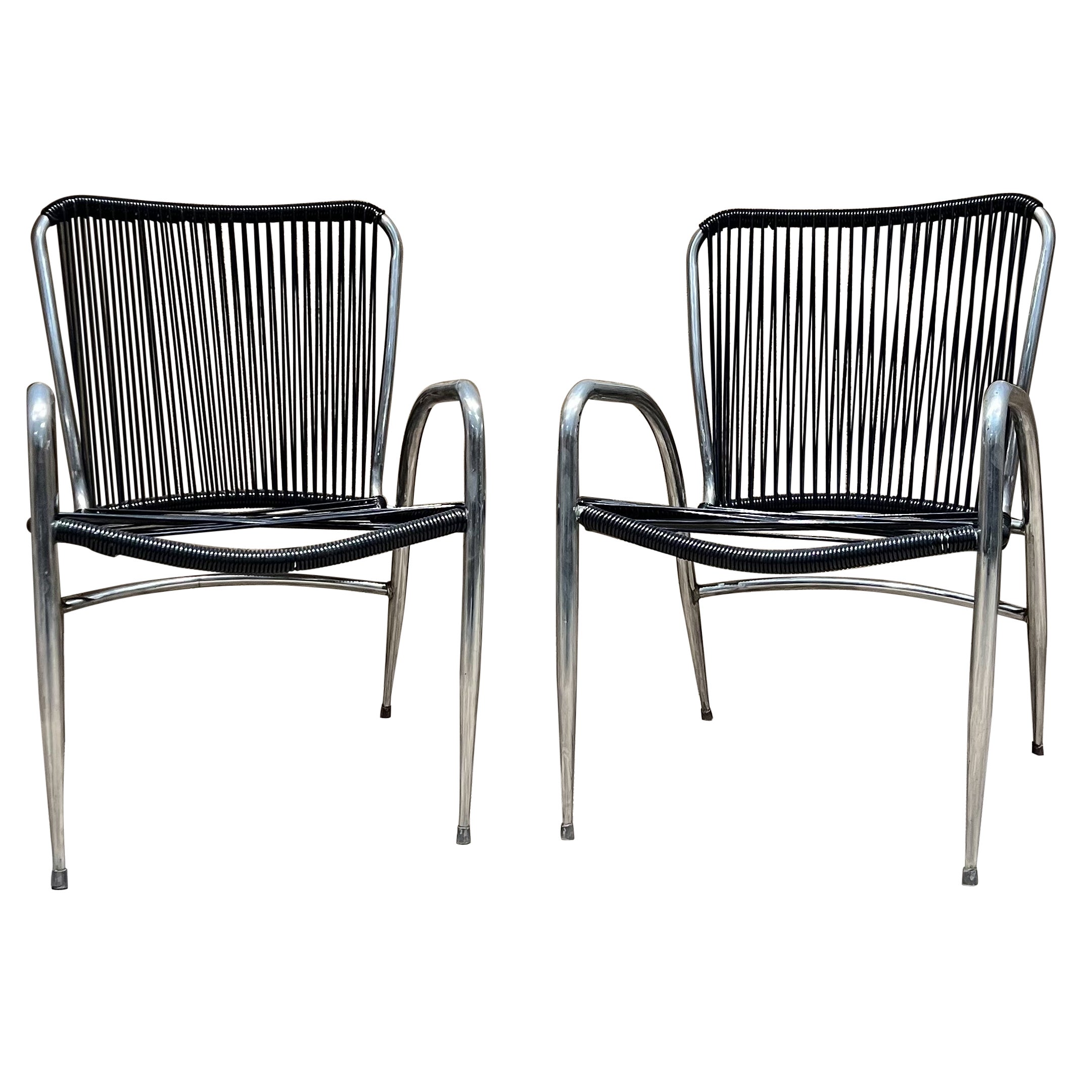 1960s Brown Jordan Sculptural Patio Chairs in Aluminum & Black After Walter Lamb