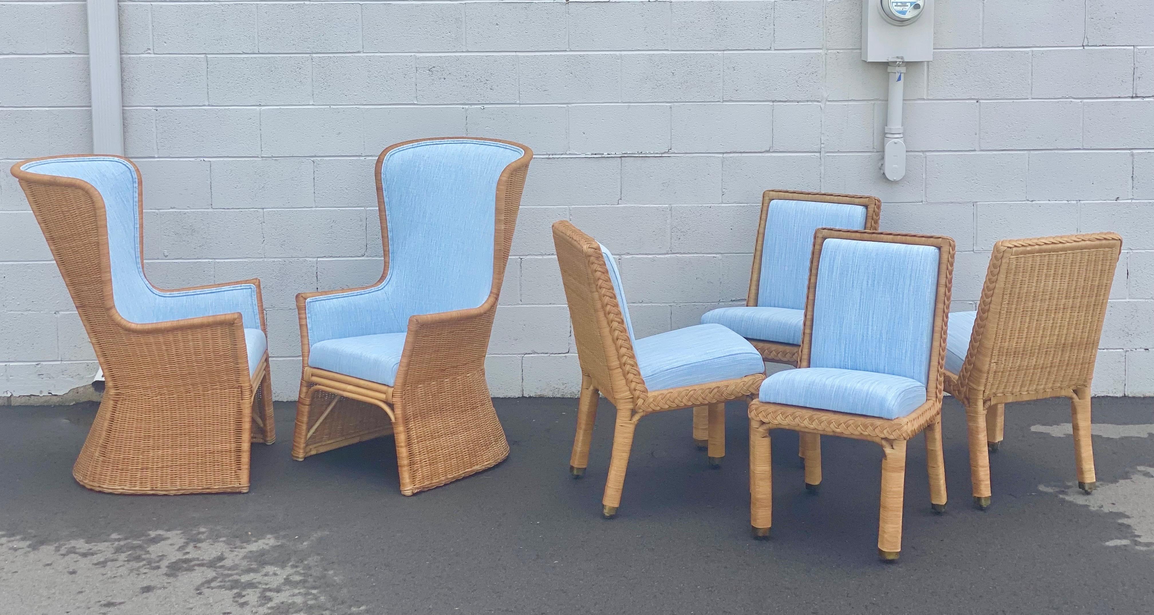 1960s Brown Jordan Trompe L’ Oeil Wicker Rattan Dining Chairs, 6 Pieces 7