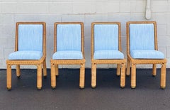 1960s Brown Jordan Trompe L’ Oeil Wicker Rattan Dining Chairs, 6 Pieces