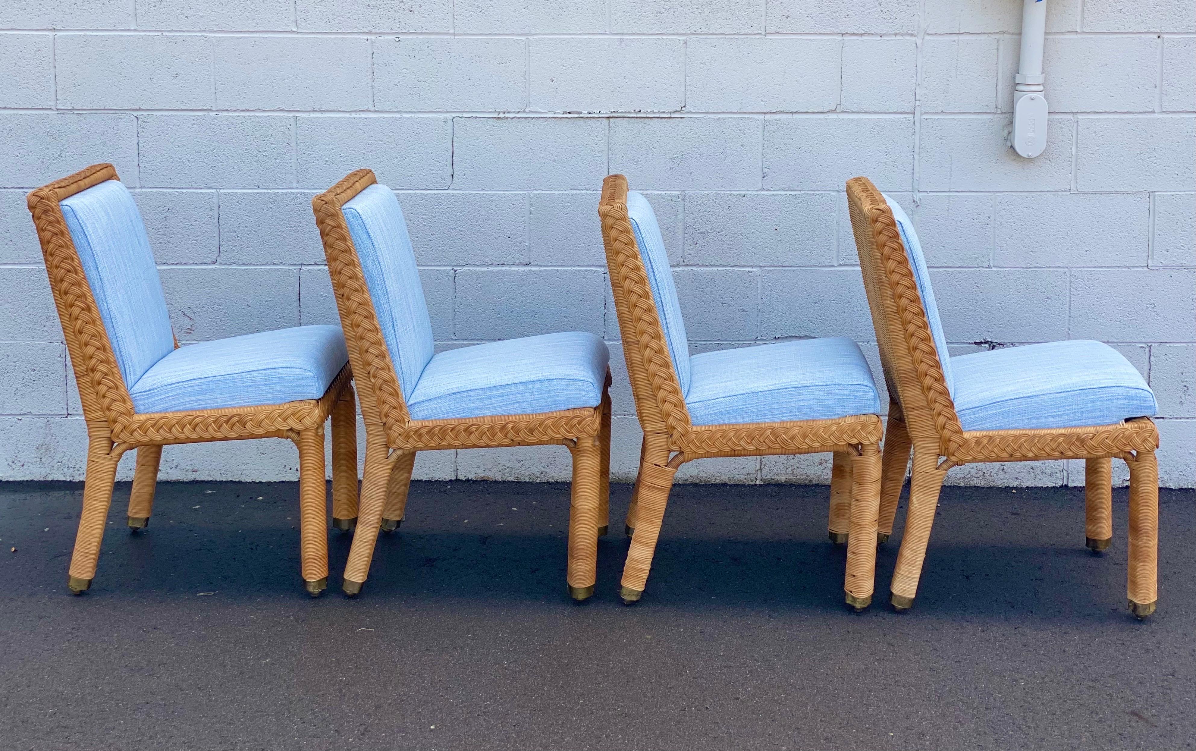 Mid-Century Modern 1960s Brown Jordan Trompe L’ Oeil Wicker Rattan Dining Chairs, 6 Pieces