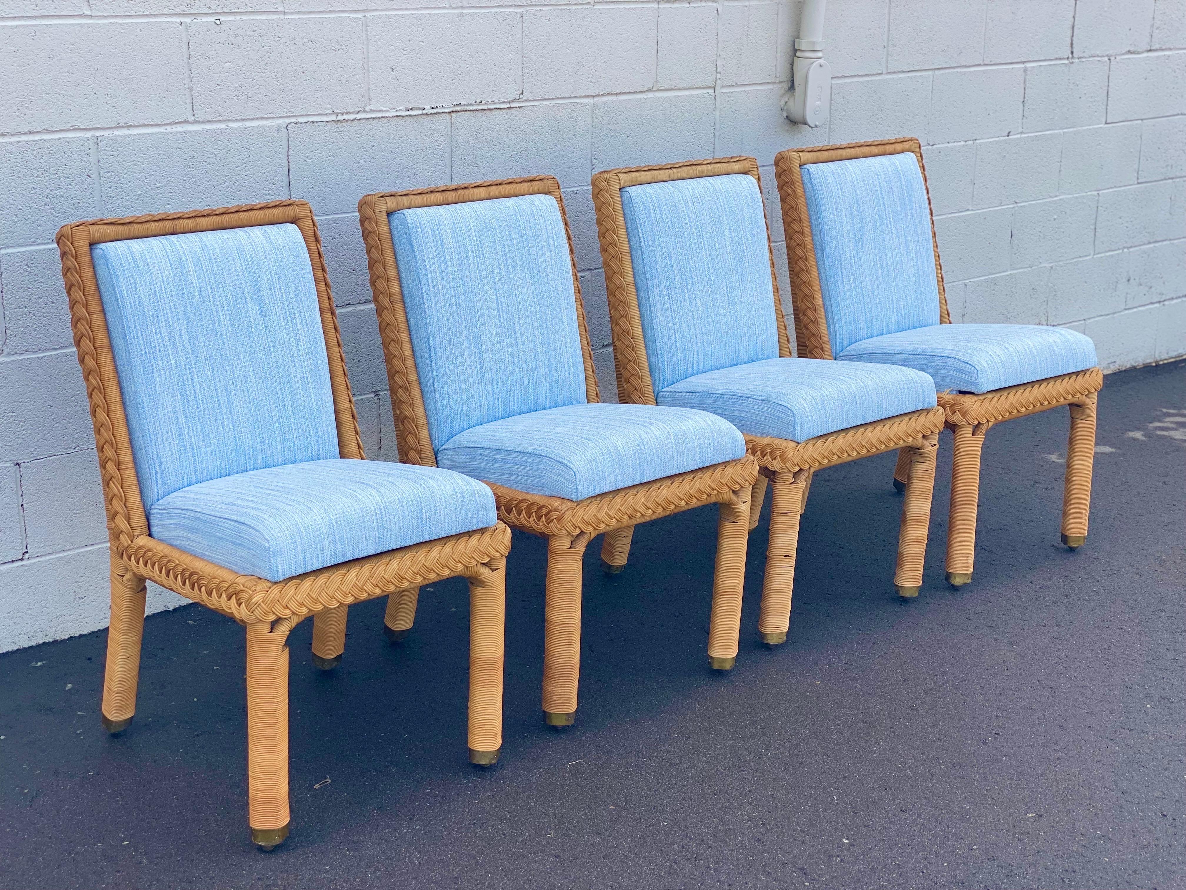 1960s Brown Jordan Trompe L’ Oeil Wicker Rattan Dining Chairs, 6 Pieces In Good Condition In Farmington Hills, MI