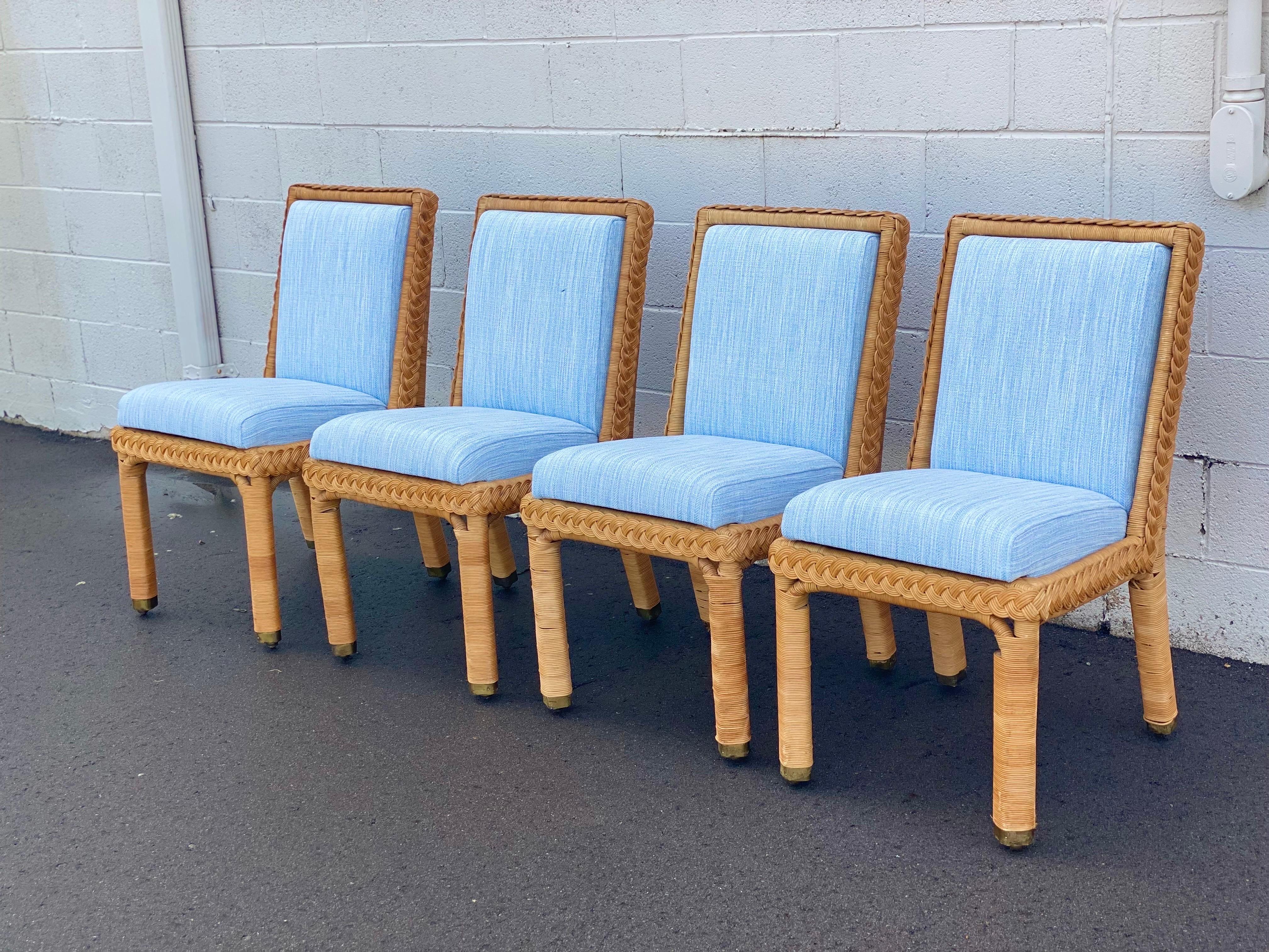 Mid-20th Century 1960s Brown Jordan Trompe L’ Oeil Wicker Rattan Dining Chairs, 6 Pieces