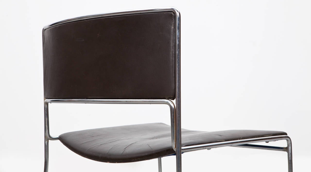 1960s Brown Leather, Chrome Frame Stacking Chairs by Fabricius / Kastholm 4