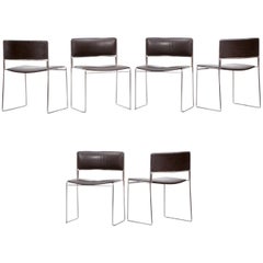 1960s Brown Leather, Chrome Frame Stacking Chairs by Fabricius / Kastholm