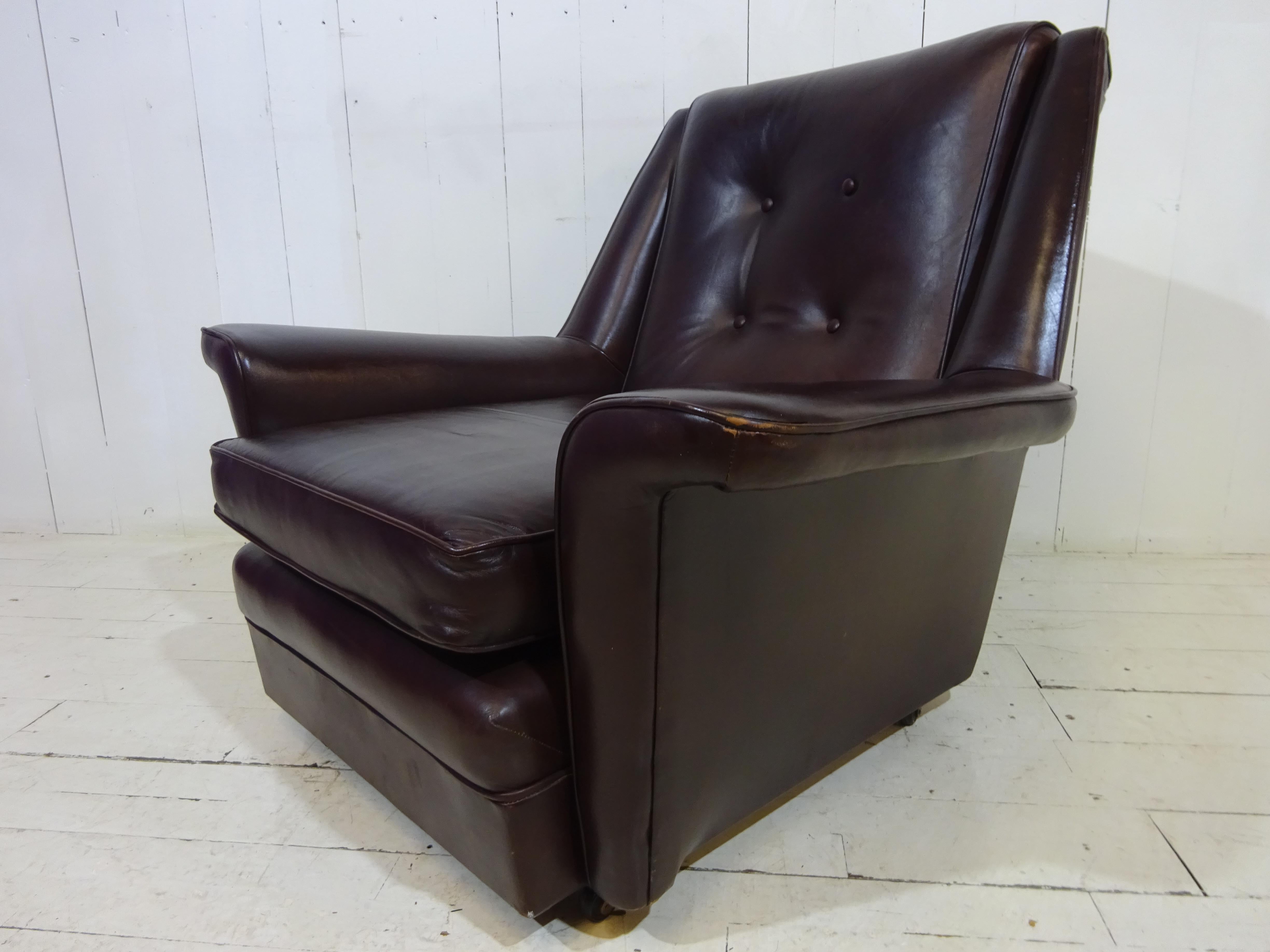 Mid-Century Modern 1960's Brown Leather Lounge Chairs