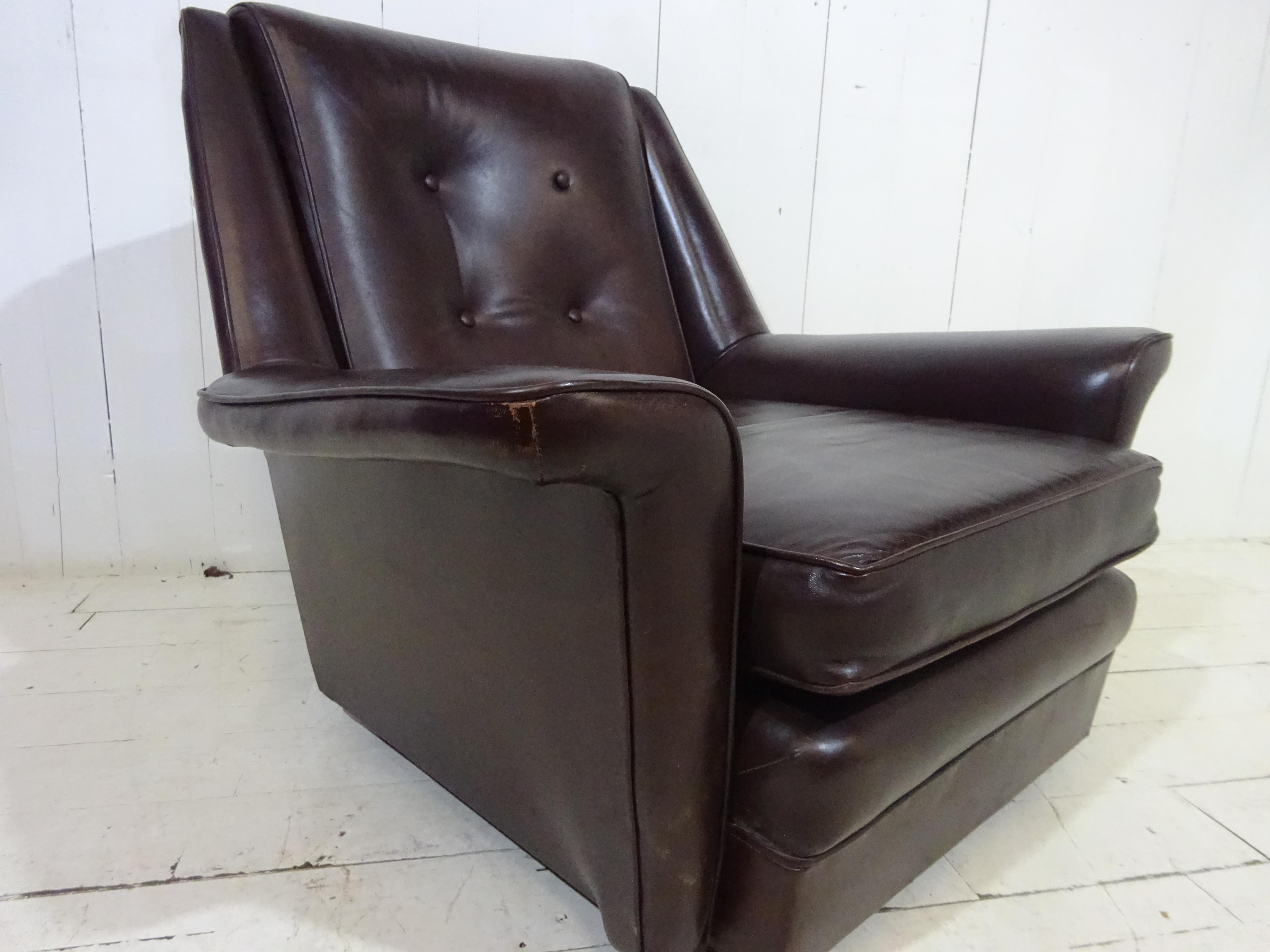 Mid-20th Century 1960's Brown Leather Lounge Chairs