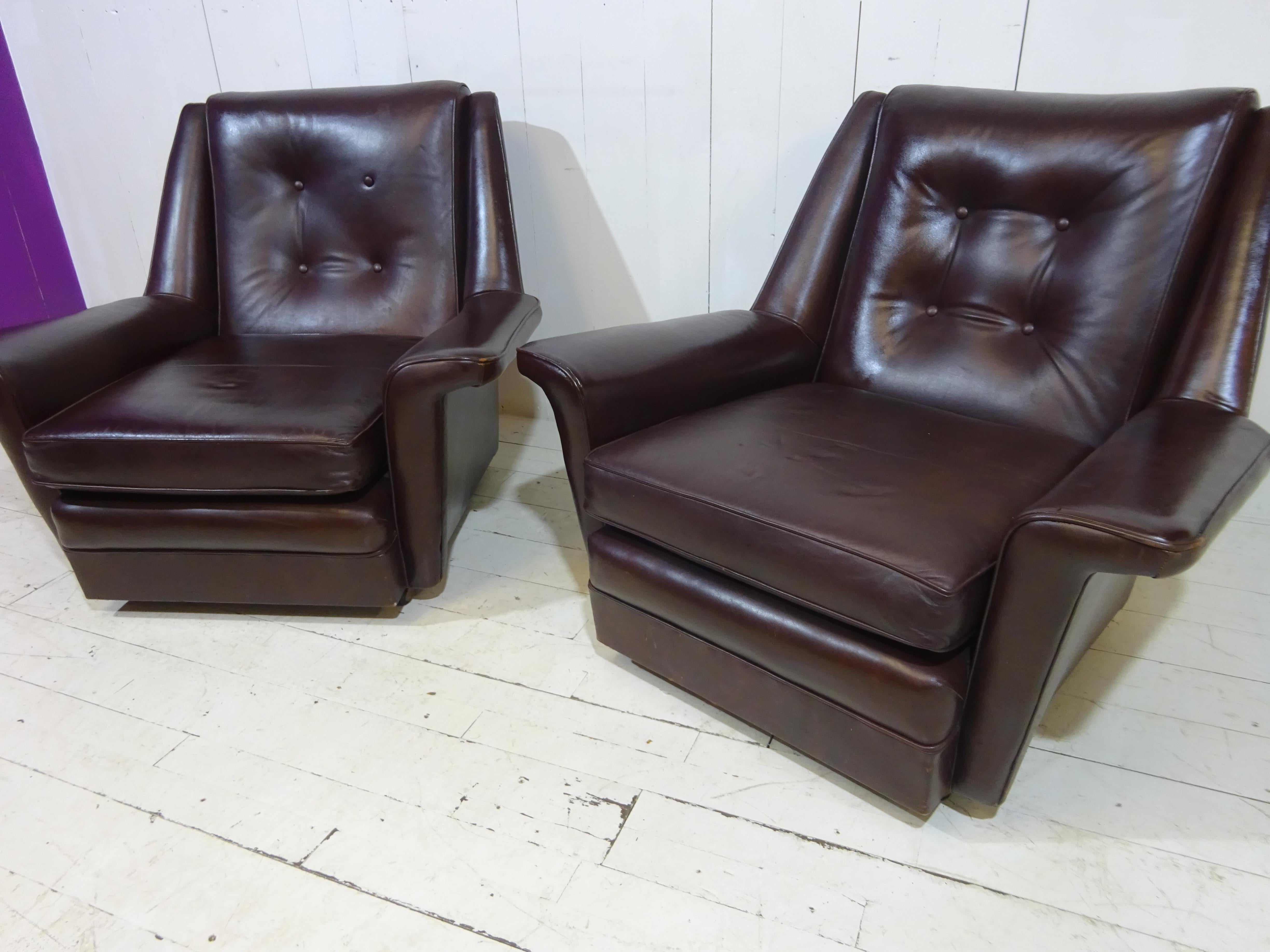 1960's Brown Leather Lounge Chairs 3