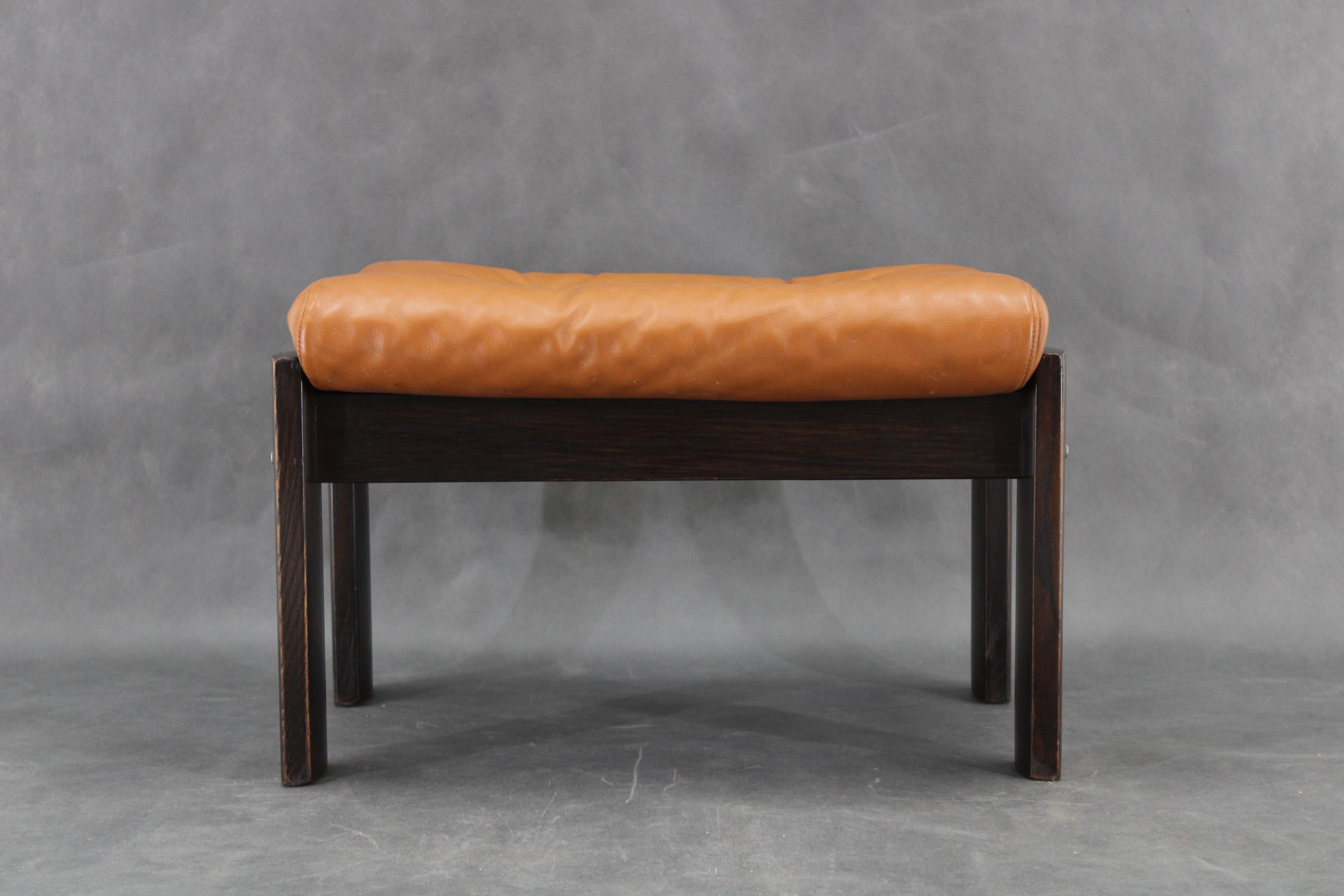 1960s Brown Leder Oak Hocker, Dänemark (Dänisch) im Angebot