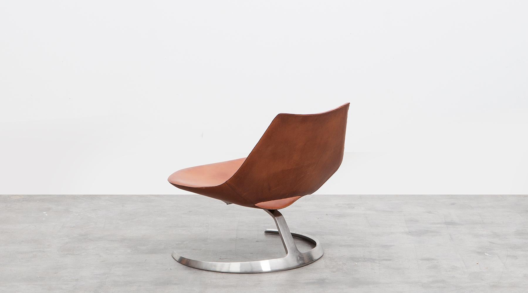 Mid-Century Modern 1960s Brown Leather Scimitar Chair by Fabricius / Kastholm 'a' For Sale