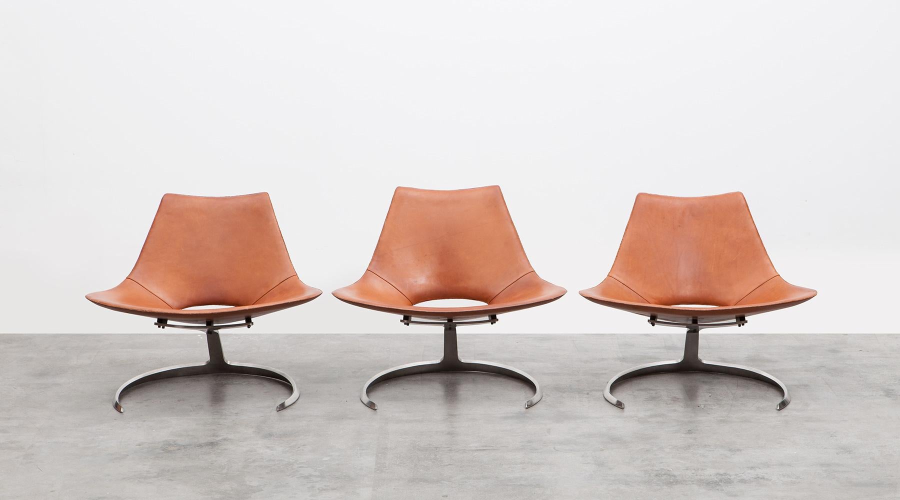 Danish 1960s Brown Leather Scimitar Chair by Fabricius / Kastholm 'B' For Sale